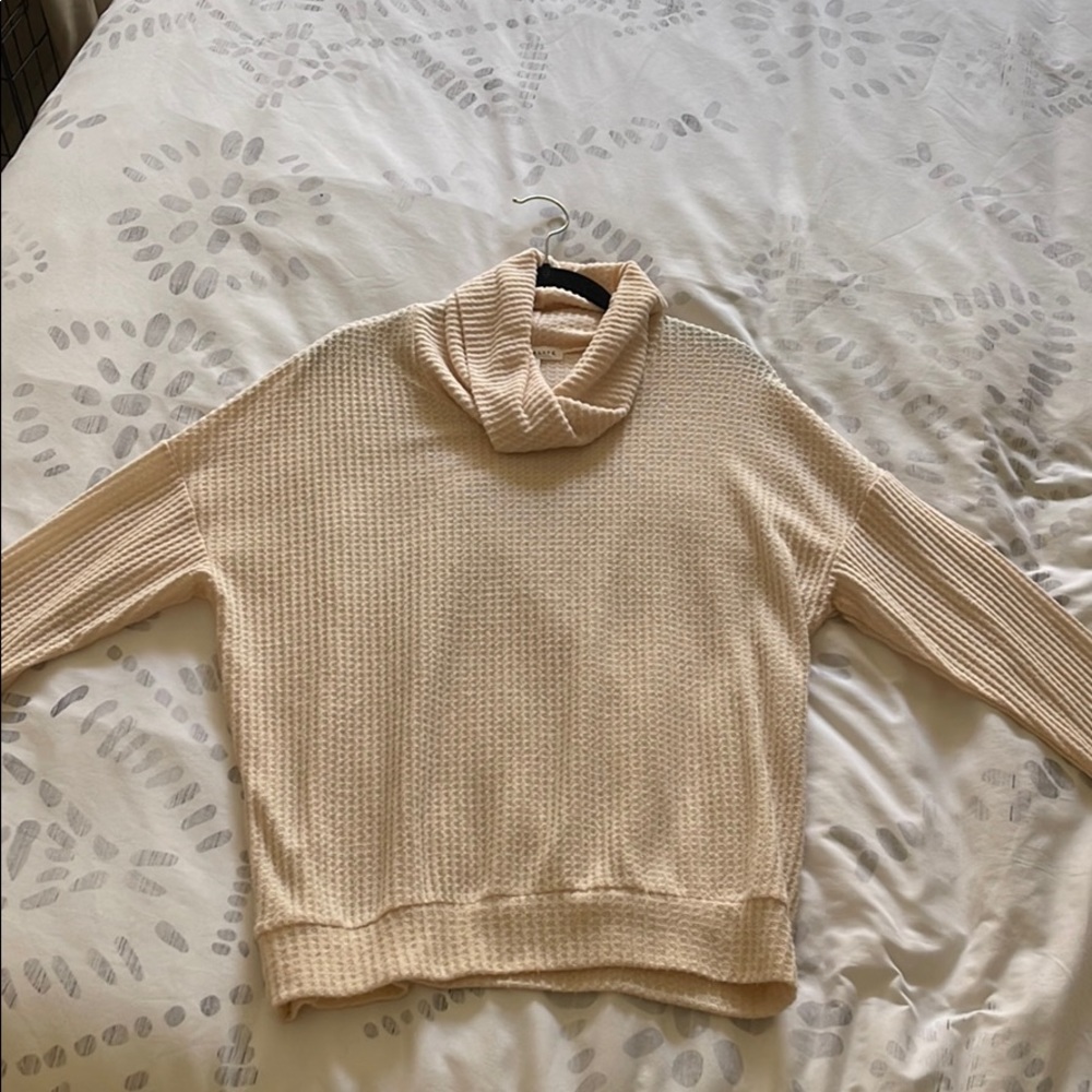 Light pink waffle knit turtleneck